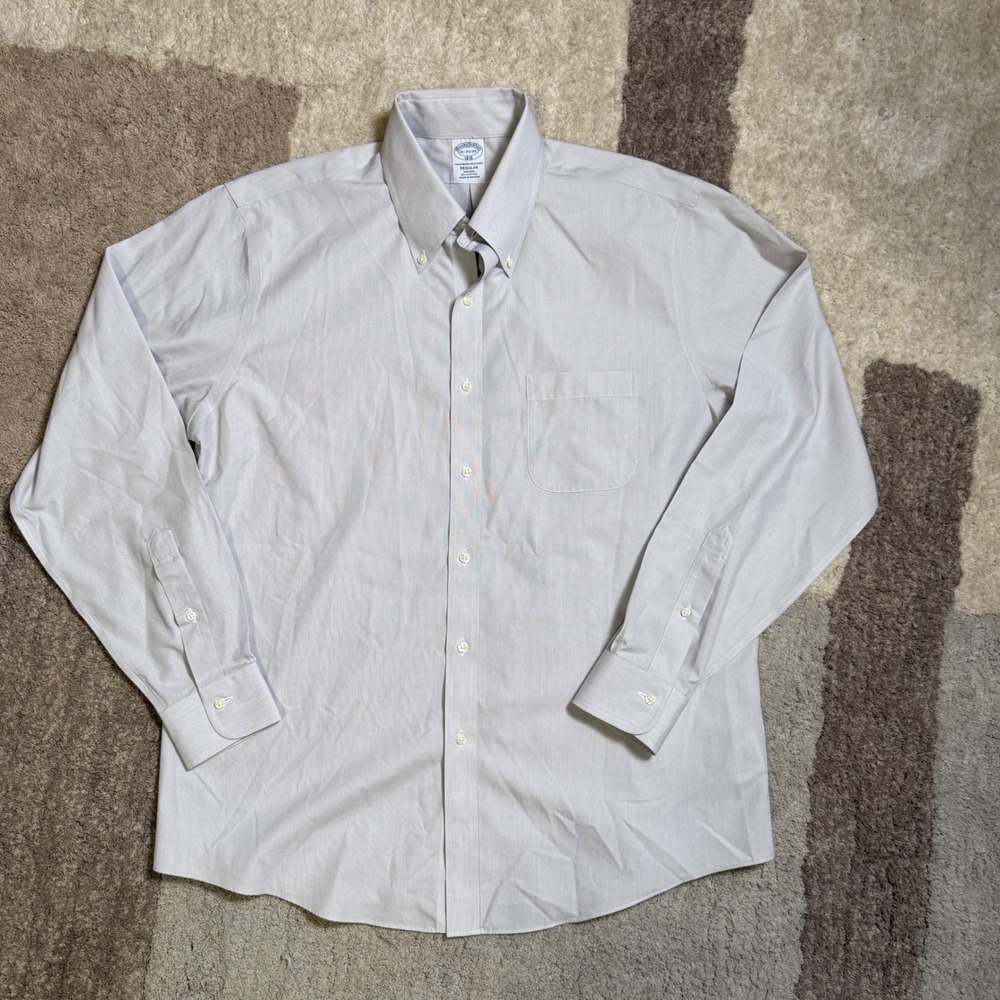 Brooks Brothers 1818 Mens Regular Fit NonIron Dress Shirt 16 34/35 Purple Stripe